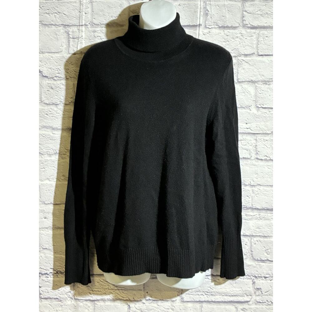 Chicos 100% Cashmere Black Turtleneck Sweater Size 1 Reg Pullover Knit